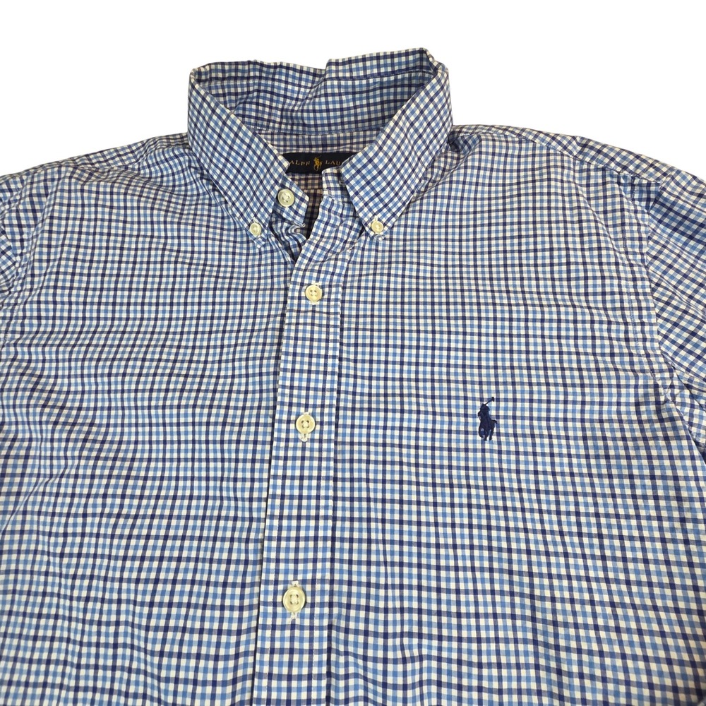 Ralph Lauren Mens Blue White Gingham Check Cotton Button Down Shirt Large L